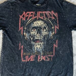 REVERSIBLE Affliction men’s different colored T-shirt skulls rock concert reaper